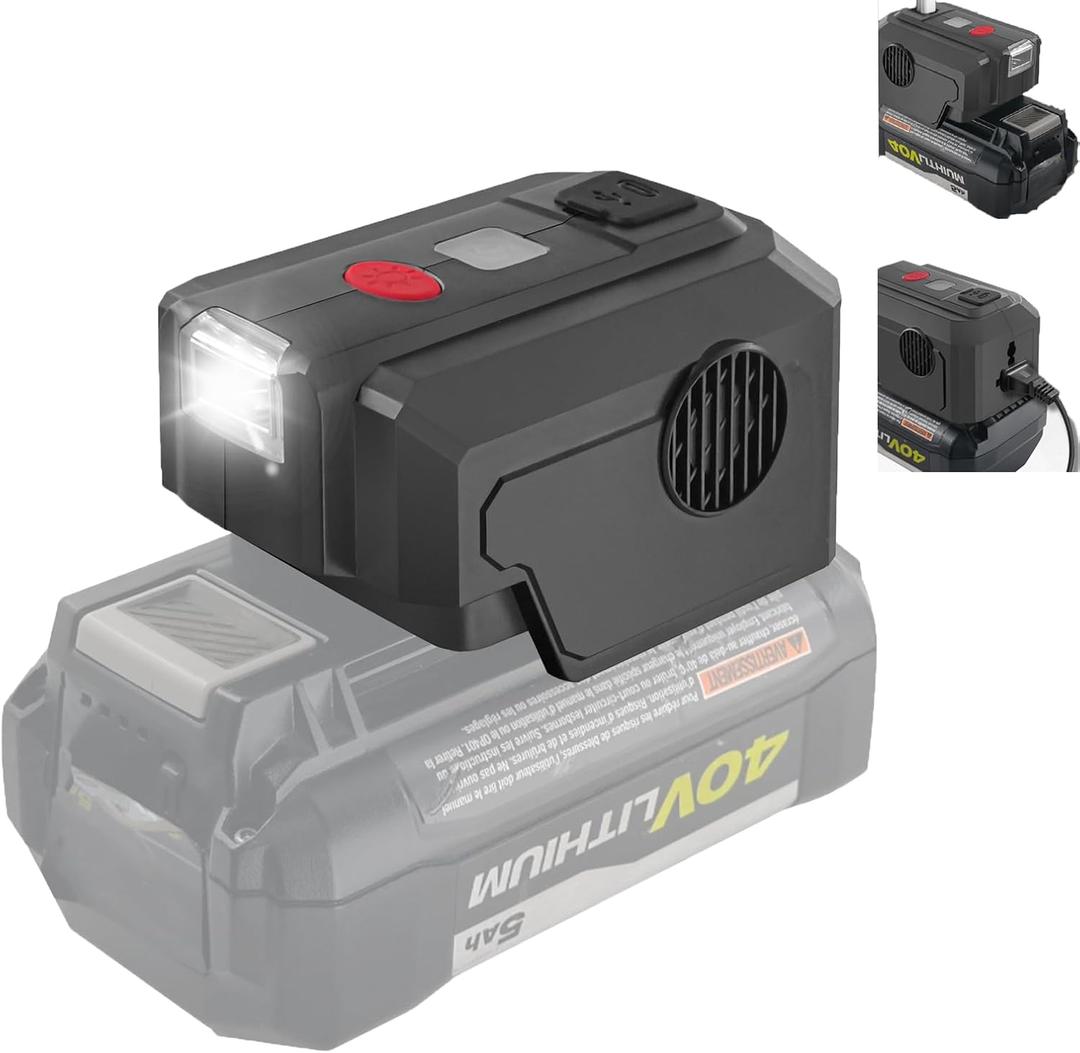 For Ryobi 40V Power Inverter Generator, 200W Portable Power Source Supply Adapter with LED Light &USB &AC Outlet, DC 40V to 110V/120V AC Output Power Station
