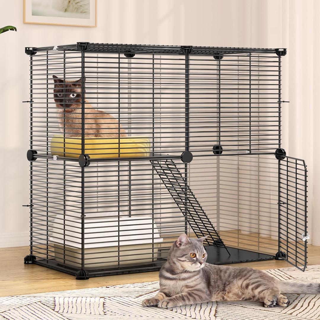 YITAHOME Indoor Cat Cage 2 Tier Kitten Cage, Versatile DIY Playpen for Cats, Small Animals, for Home, RV Travel, and Camping (28.0"L x 14.1"W x 28.0"H)