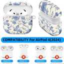Compatible with AirPod 4,2024, The Full-Protection Shockproof Wireless Earphone case Comes with a Cute and Beautiful Strawberry Keychain Pendant, Suitable for LadiesFlowers Blue Strawberry
