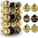 Black and Gold Christmas Balls, 30pcs 2.36 Inch Shatterproof Ornaments for Christmas Trees