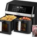 12QT Large Dual Air Fryer, 10-in-1 Double Zone Airfryer with 26QT Baskets, 60 Easy-Panel with Full Touchscreen, SyncCook Function, Viewing Window, Nonstick & Dishwasher Safe, 2 Dishes at Once, Black