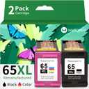 65XL Ink Cartridge Black/Color Combo Pack Replacement for HP Ink 65 HP 65 Ink for Deskjet 3755 3752 3772 2652 2622 2655 3720 Envy 5055 5058 5052 Printer 65 Ink Cartridge (Black, Tri-Color) (65 xl balck;color)