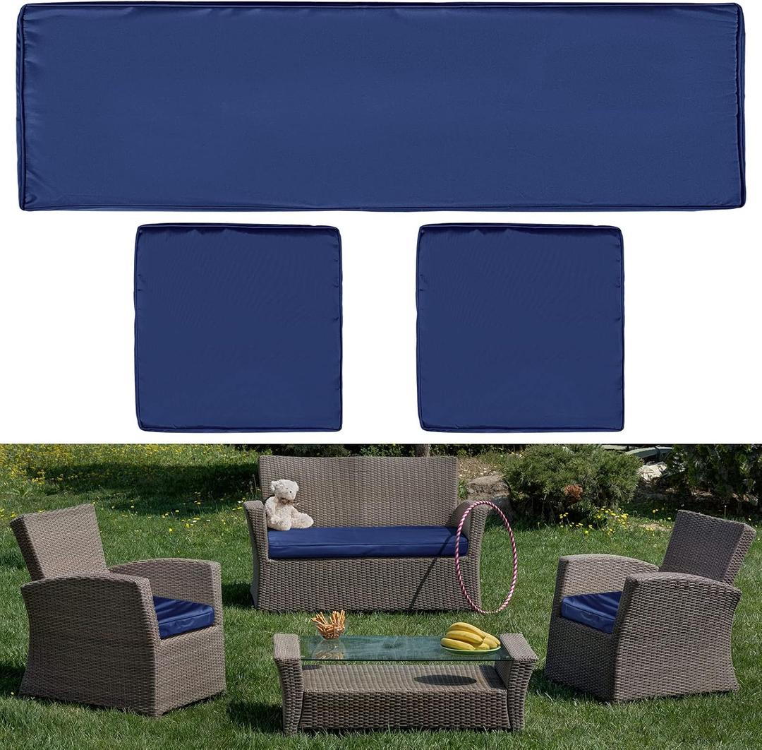 3 Pcs Outdoor Cushion Covers Patio Cushion Replacement Covers 2 Covers 18 x 18 x 2 and 1 Cover 42 x 18 x 3 for Patio Furniture Outdoor Washable Water Resistant for Couch Garden Sofa (Dark Blue)