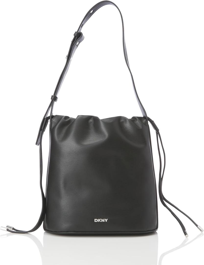 DKNY Channing Drawstring Bucket Bag (One Size, Black/Silver)