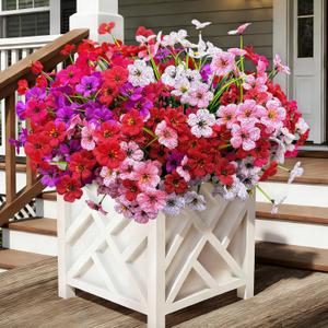Colorful 20 Bundles Artificial Flowers for Outdoors,MixColors Fake Silk Flowers with Plastic Plants for Outside,Faux mums Realistic Flowers for Window Box Yard Fuchsia Balcoy Dector (Mixed Color)