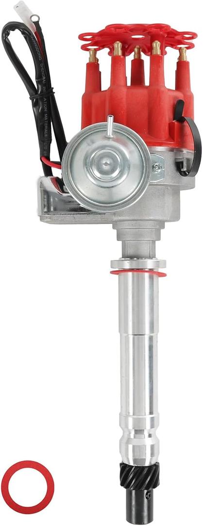 Ignition Distributor w/Red Cap & Rotor Replacement for Chevy SBC BBC 283 305 327 350 454 V8 R2R Two-Wire Installation