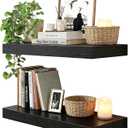 23.6in Solid Wood Core Floating Shelves, Set of 2 Heavy Duty Wall Mounted Shelf with Invisible Brackets, Rustic Farmhouse Black Wall Shelf for Living Room Bedroom Kitchen Bathroom Over Toilet