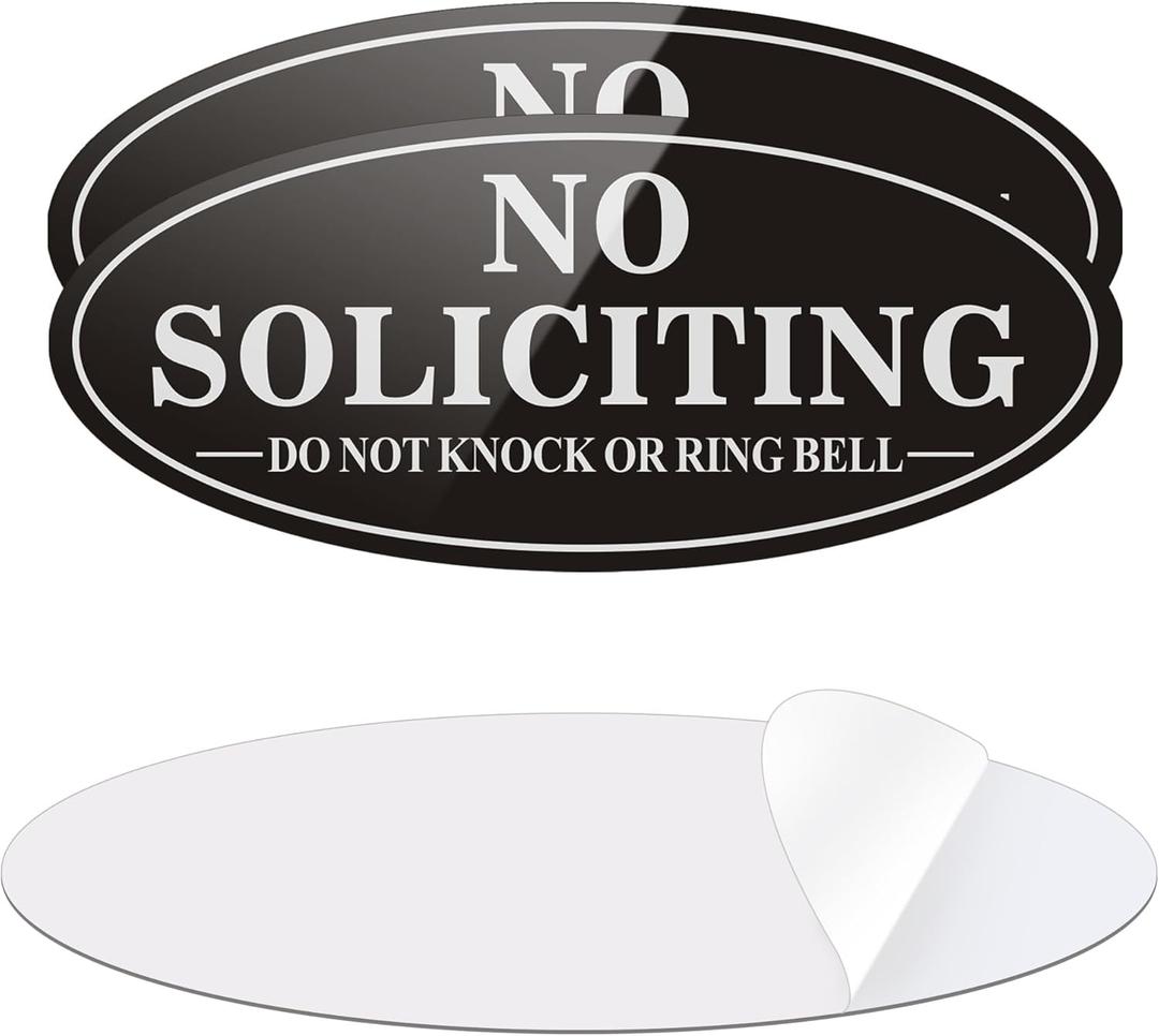 No Soliciting Sign for House, 2 Pack Self-Adhesive Aluminum Metal No Solitation Do Not Knock or Ring Bell Sign, 7.0 x 3.0 inches Rust Free Signs for Door and Wall (Black/White)