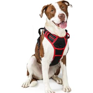 rabbitgoo Dog Harness No Pull with 2 Leash Clips, Adjustable Soft Padded, Reflective Oxford No Choke Pet Vest with Easy Control Handle for Large Dogs, Black & Red, L