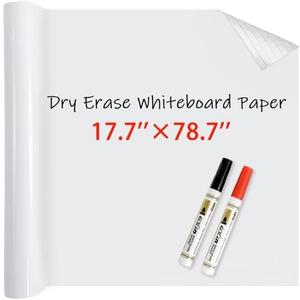FreeNook White Board Paper with 2 Markers, Dry Erase Contact Paper, Peel and Stick Whiteboard Sticker, Self-Adhesive White Board Roll Wallpaper for School/Office Work/Home/Kids Drawing (17.7"×78.7")