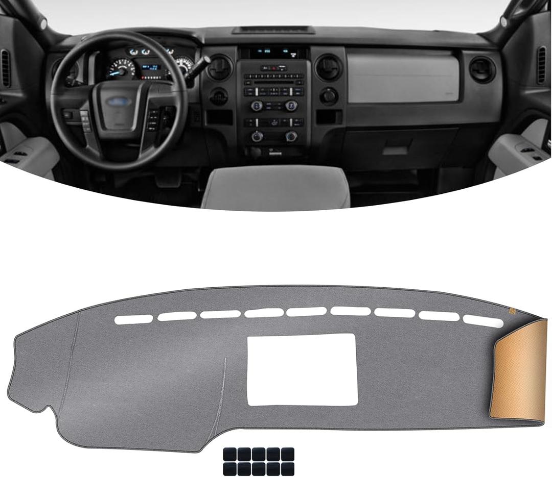 KEYOOG Dashboard Cover Dash Mat Fit for 2014-2009 Fo-rd F-150 (Without HUD Models),Car Dash Board Mat Anti-Glare Carpet,Non-Slip Pad Sunshield Protector (Grey) 