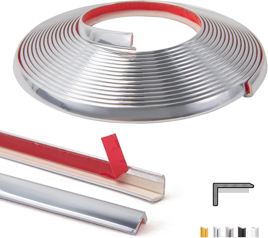 Art3d 20ft Outside Vinyl Corner Trim Peel and Stick for Tile and Wall Edges, Furniture Decoration Stainless Steel