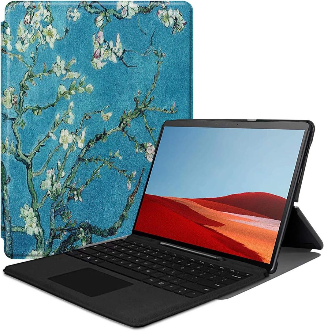 for Microsoft Surface Pro X 13" Leather Case, Ultra Slim Folio Stand Lightweight Cover for 13 inch New Surface Pro X 2019 2020 Release(Fit Tablet with Type Cover Keyboard) (Apricot Blossom)