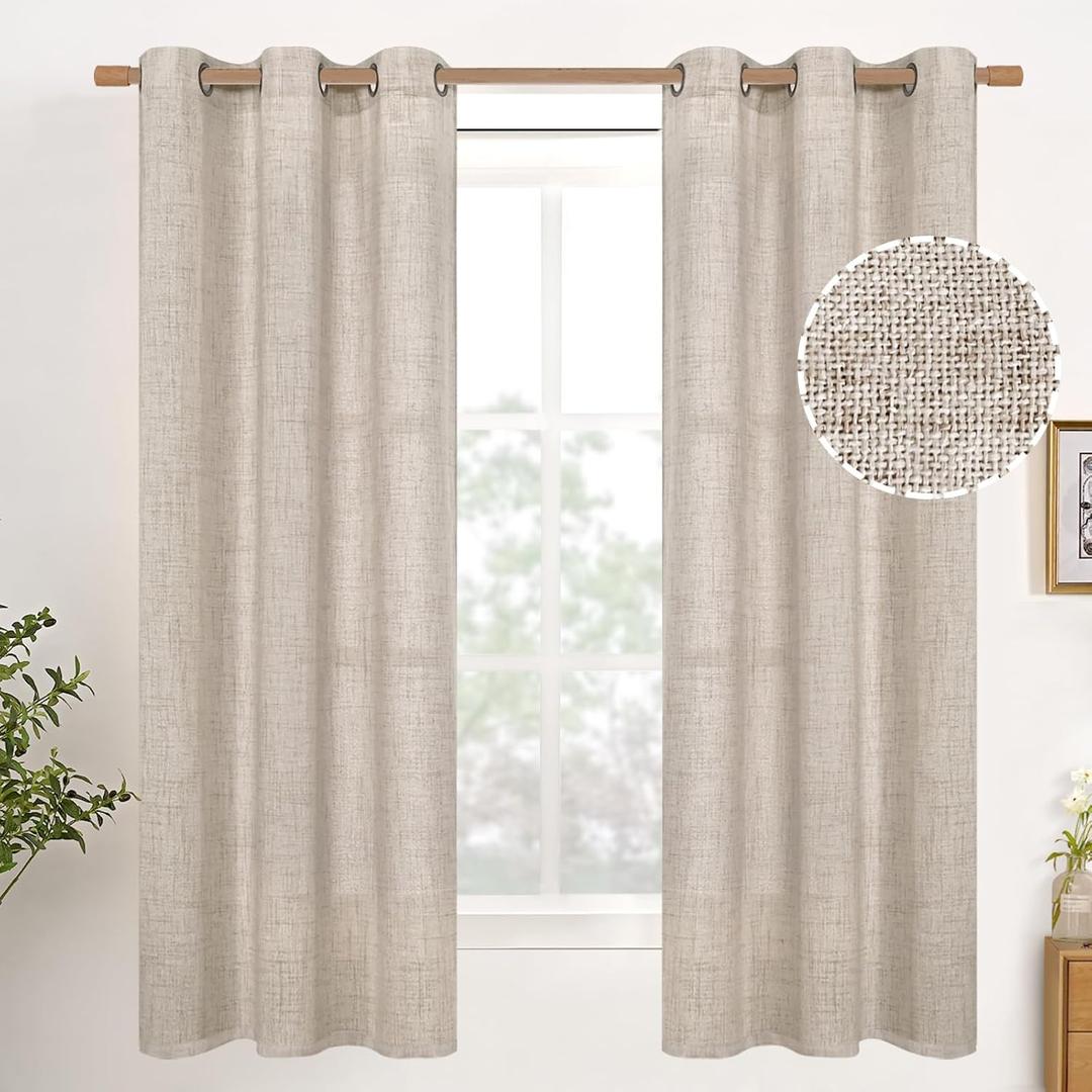 YoungsTex Natural Linen Curtains 38 Inch Width for Window Light Filtering Curtain Drapes 63 Inch Length with Bronze Grommet Privacy for Short Living Room Bedroom, 2 Panels