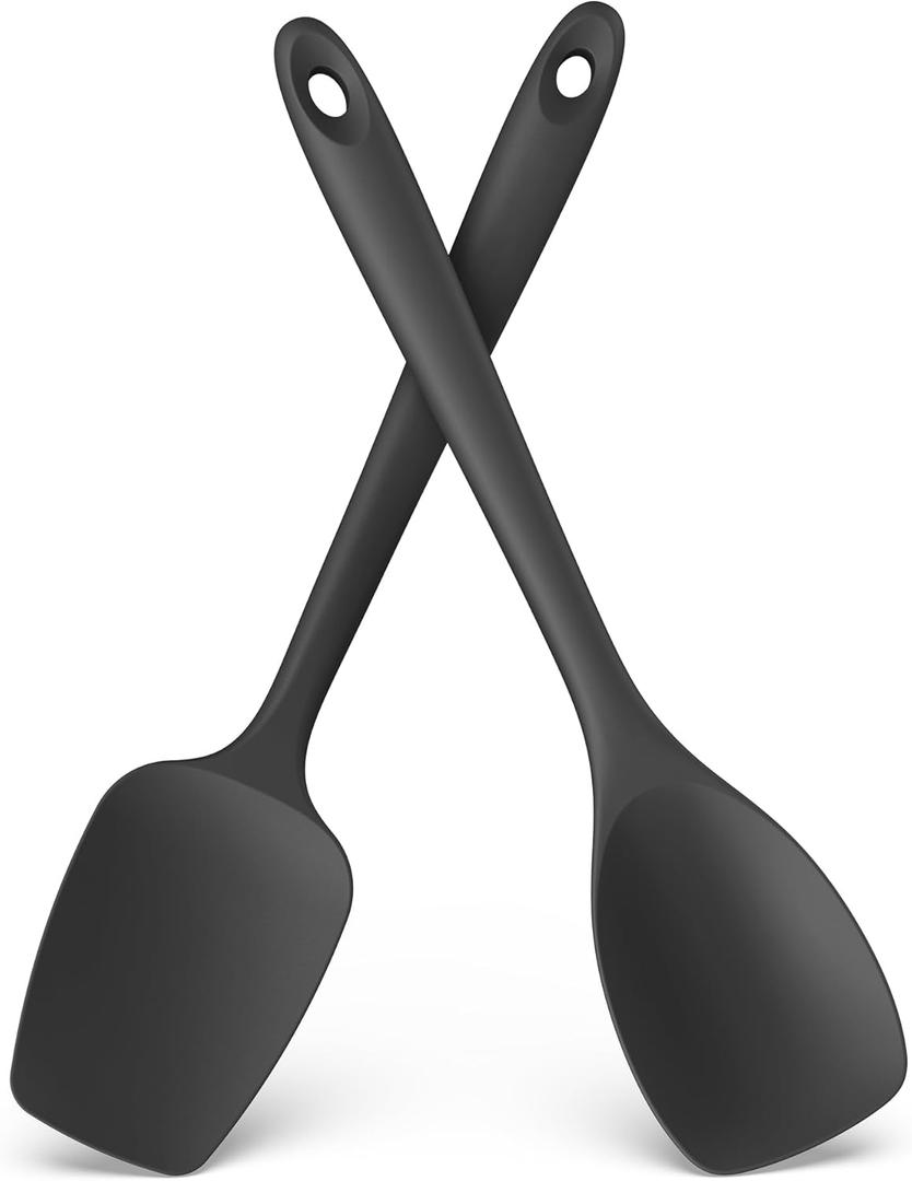 600ºF Heat Resistant Silicone Spoons: U-Taste Flexible Baking Spoon Spatula & Cooking Scoop Spoonula, Seamless Soft Kitchen Utensils for Serving, Scraping, Scooping in Non-Stick Cookware (Black)