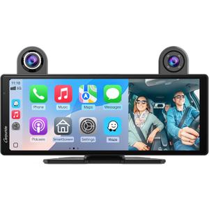 CARPURIDE 10.26 Inch HD Wireless Carplay & Android Auto Screen, 4K+1080P+1080P Dash Camera for Cars with 64GB Card, with Loop Recording, Bluetooth, Voice Control, GPS, FM, Super Link