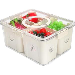 Shopwithgreen Fruit Storage Containers for Fridge with Lid and Handle, Portable Fresh Produce Saver, Food Box Container with 4 Removable Colanders for Berry, Vegetable, Refrigerator Organizer Bins