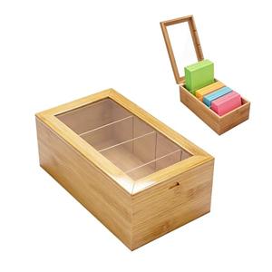 Buwico Index Card Holder Box, 3x5 Wooden Index Card Organizer with 4 Compartments, Holds Up to 1200 Cards, Wood Recipe Box with Lid for Home Office and Kitchen
