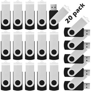 16GB USB Flash Drive KOOTION 20 Pack USB Drive Thumb Drive Bulk USB Stick Swivel for Data Storage, Black