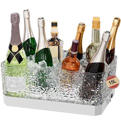 DaJi-U Plastic Ice Tub for Parties, 15Liter / 4 Gallon Big Large Clear Beverage Tub for Champagne Beer Drink Cocktails Bar, Hosting Party Essentials, LED Light Up, Rectangular, Leakproof