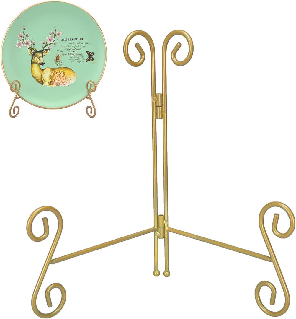 Plate Stand 6 Inch Gold Display Plate Holder, Collapsible Iron Plate Stands for Display, Folding Display Easel for Photo, Pictures, Decorative Plate and Artwork (6-Inch, 1-Pack)