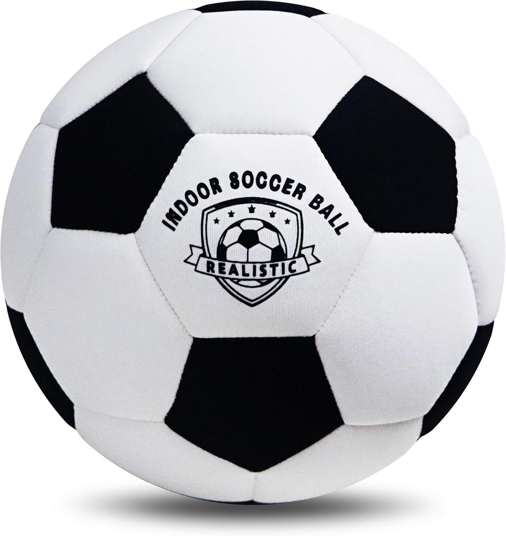 Indoor Soccer Balls Size 4, Soft Safe Silent Soccer Ball for Inside House Kids Aged 8-12 Youth Fun Soccer Gifts for Girls Boys Birthday Christmas (Black & White)