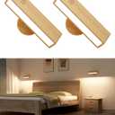 YiLaie Wall Sconces Battery Operated Set of Two,Rechargeable Wall Lamps for Bedroom,Wall Lights Wireless Dimmable,Wood Wall Sconce with 360 Rotation,Peel and Stick Wall Sconces for Bedroom Bedside (2 Pack-Touch Control)
