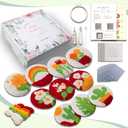 Teusicathe 10PCS Punch Needle Coaster Kit, for Beginners, Children and Adultspunch Needle Embroidery Kit, Includes Pattern, Tools, Yarn, Hoop, Instructions