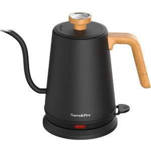 Nueve&Five Gooseneck Electric Kettle with Thermometer Black Electric Kettle 1L with Auto Shut-Off1000W Hot Water Kettle of Stainless Steel Pour Over Kettle for Coffee & Tea