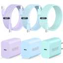 i Phone Charger Fast Charging, 3Pack 60W USB Type C Cable Fast Charging, 10FT Long Charger Cable, Compatible with i Phone 16 15 17,Sannsung Gelaxy S25/S24/S23/S22,Pad,MecBook, More Purple/Blue/Green