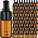 Nuogo 100 Pcs Mini Amber Glass Oil Dropper Bottle Bulk, Clear Essential Small Empty Sample Vial with Dropper and Black Caps Tiny Amber Glass Bottles Perfume Jars for Travel(3 ml)