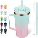 BJPKPK Insulated Tumbler with Handle, 18oz Insulated Tumblers with Lid and Straw, Stainless Steel Metal Water Bottles, Coffee Travel Mugs, Cups, Marshmallow