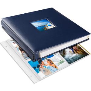 Photo Album Self Adhesive 80 Sticky Pages Leather Cover Scrapbook Photos Book for Christmas Gifts Wedding Large Picture Albums Hold 3x5 4X6 5X7 8X10 Blue