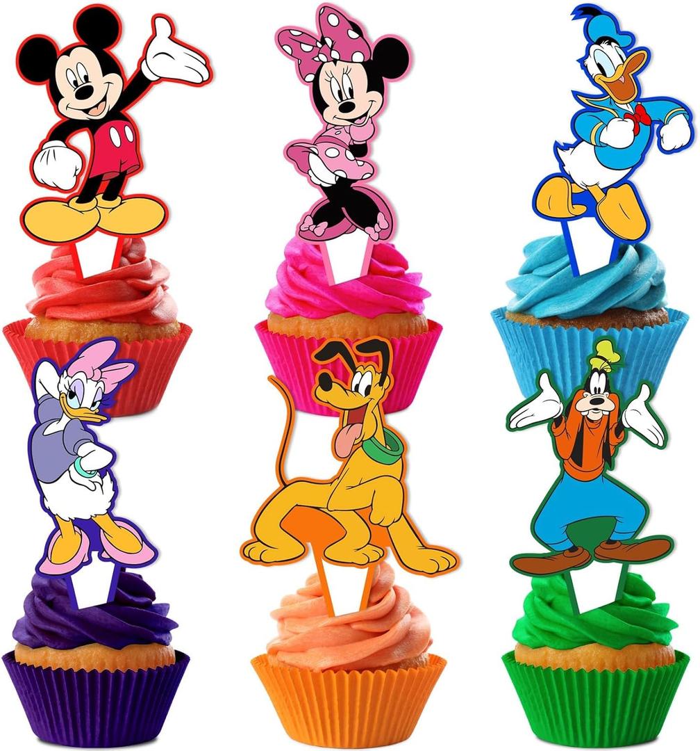 Mouse Birthday Party Supplies, 24PCS Cupcake Toppers Decorations for Mickey Party Supplies Decor