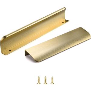 Satanga Edge Finger Tab Pulls for cabinets Kitchen Invisible Hardware Concealed Drawer Pull Aluminum Hidden Door Handles Pack of 10 Modern Brushed Gold 7.87" Overall Length Easy Installation