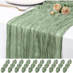 10 Pack Sage Green Cheesecloth Table Runner 17x108 Inch Semi Sheer Boho Rustic Gauze Cheese Cloth Table Runners for Wedding Party Birthday Baby Shower Home Dcor, 10pack-17108inch