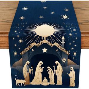WRAPAHOLIC Christmas Table Runner - 13 x 72 Inch - Seasonal Winter Xmas Holiday Farmhouse Style Kitchen Dining Table Decoration for Indoor Outdoor Home Party - Nativity