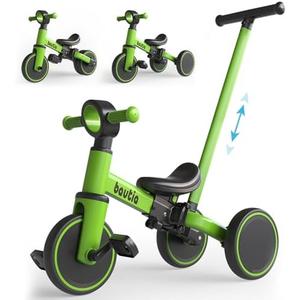 Bautia Kids Tricycle for Toddlers 1-3 with Push Handle, 5 in 1 Baby Balance Bike for 1-4 Years Old Boys Girls Gift with Removable Pedals (No Parent Steering Version)