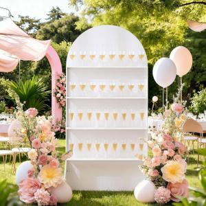 5.9 ft 4-Tier Champagne Wall Holder for Party, White Wedding Arch Backdrop Stand Holds 32 Glasses, Freestanding Champagne Wall for Wedding Reception & Event Decor