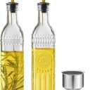 2 Pcs Olive Oil Dispenser Bottle for Kitchen,17oz Clear Glass Cooking Oil and Vinegar Dispenser Set, Coffee Syrup Dispenser with 2 Pourers and 1 Funnel (Two squares)
