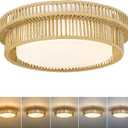 Boho Light Fixtures Ceiling 16W LED, HWH 13'' Woven Rattan Flush Mount Ceiling Light, Handwoven Twine Cage Light Fixtures 3000K, 5HYS78F-LED (Beige)