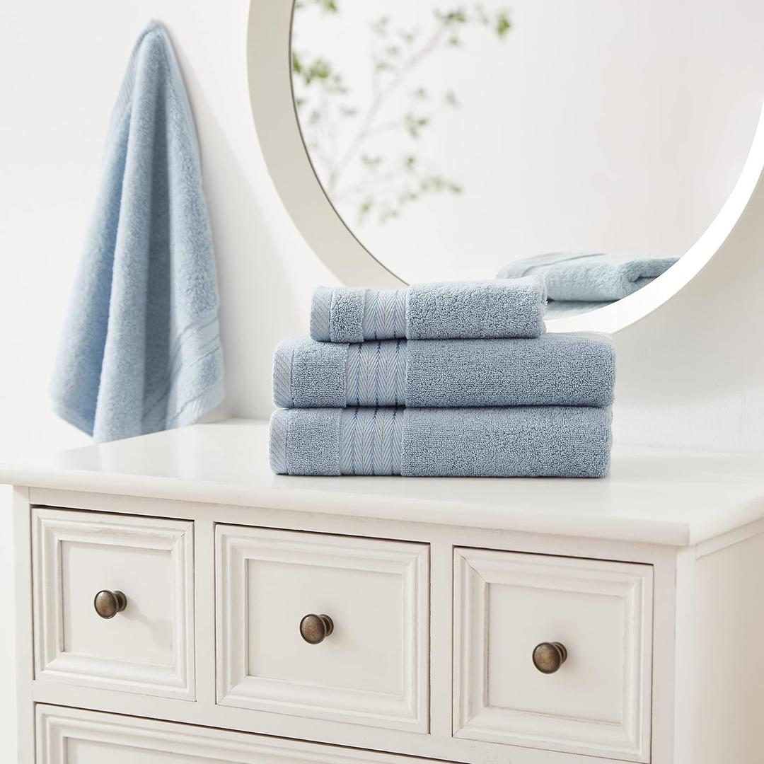 Light Blue Towel Sets for Bathroom 6Pcs, Turkish Cotton Bath Towel Set Soft Highly Absorbent and Durable 650 GSM Luxury Bathroom Sets with 2 Bath Towels, 2 Hand Towels, 2 Washclothes