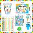 24 Set End of Year Students Gift from Teacher Bulk Summer Pencil Sharpener Eraser Stamp Sticker Card Plastic Cup with Lid Cute Class Gifts for Students Graduation School Classroom Prizes