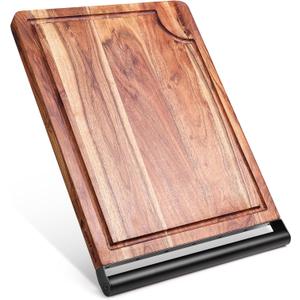Extra Large Edge Grain Acacia Cutting Board with Metal Handle Premium Butcher Block for Kitchen Prep, Charcuterie and Serving thick Heavy-Duty Chopping Board