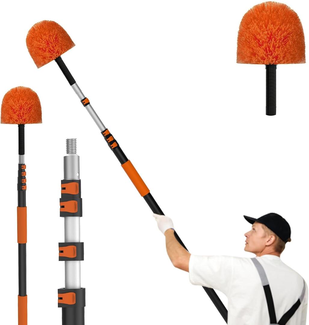 LAANPOLE 20FT Cobweb Duster with Extension Pole, Spider Web Brush for Cleaning Extendable, Professional Ceiling and Corner Dusters for Outdoor Indoor Use