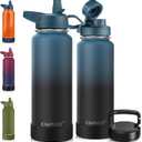 CIVAGO 40 oz Insulated Water Bottle With Straw, Stainless Steel Sports Water Cup Flask with 3 Lids (Straw, Spout and Handle Lid), Double Walled Travel Thermal Canteen Mug, Indigo Black
