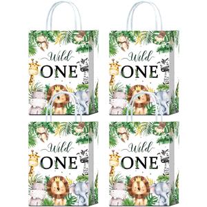 16 Pcs Wild One Goodie Bags for Wild One Party Supplies Decorations, Wild One Party Favors, Jungle Safari Party Favors - Safari Goodie Gift Candy Bags for Boys First Birthday