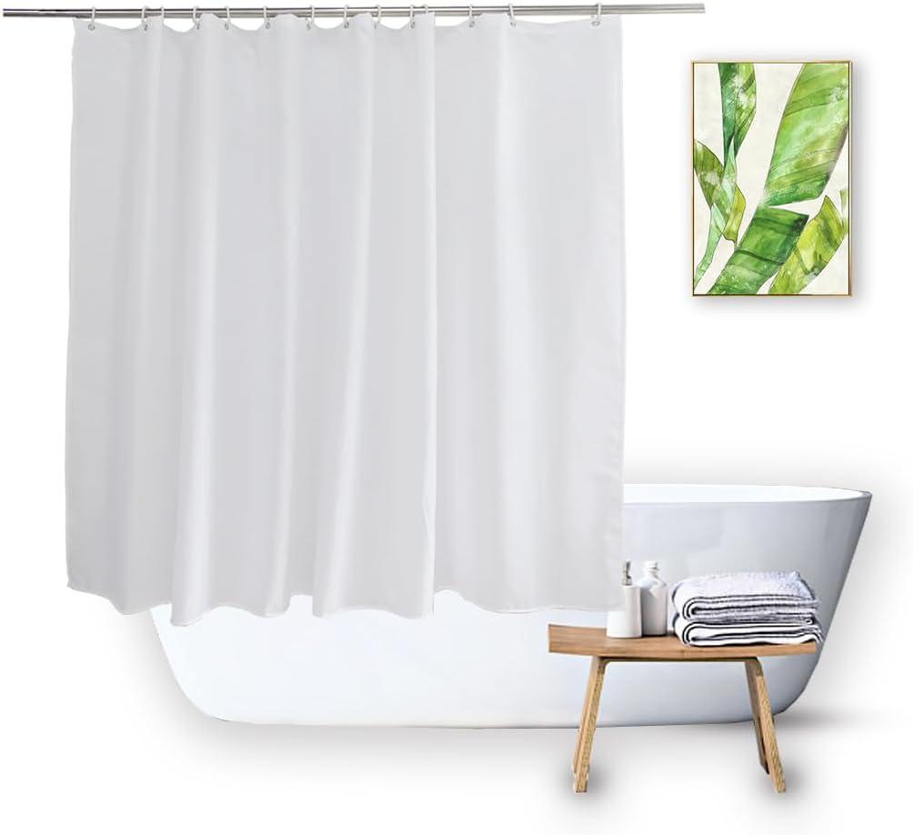Shower Curtain Liner 54 Inch Short Length Fabric Soft Lightweight Bath Curtain Sets for Shower Window, Walk in Tub, Solid White, Machine Washable, 72 X 54 Inch
