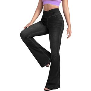 BlueRose Flare Jean for Women,Bell Bottom Jeans for Women Knit Crossover High Waisted Bootcut Jean, Small Short