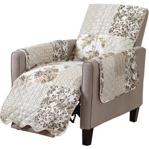 Great Bay Home Reversible Patchwork Recliner Chair Cover - Washable Slipcover Furniture Protector with Elastic Straps - Couch Cover for Dogs, Kids, and Pets - Box-Stitched Detail (Recliner, Taupe)